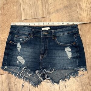 H&M Blue Jean Shorts Distressed Frayed Hem